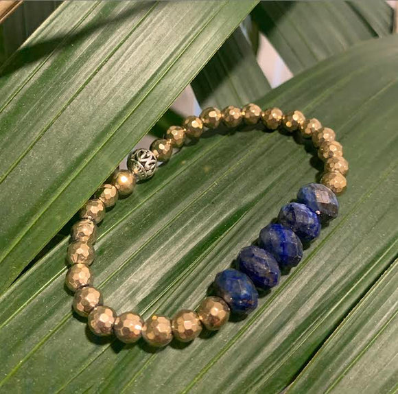 Lapis Lazuli with Pyrite Genuine Crystal Bracelet