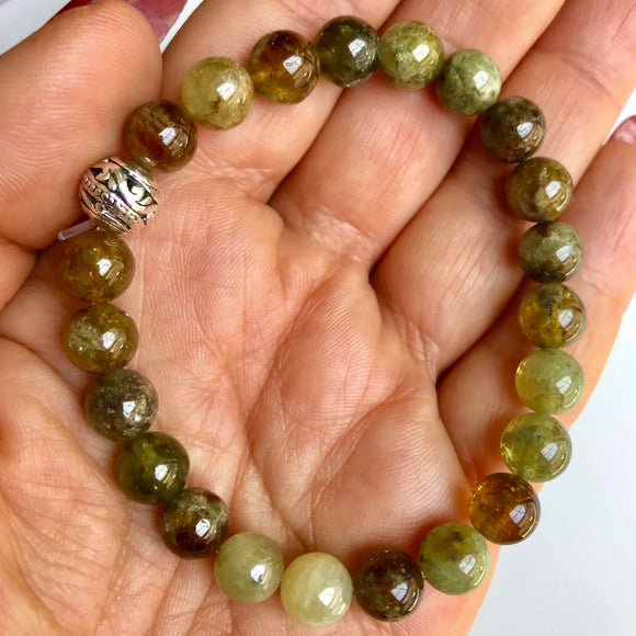 Green Garnet (Olivine) Genuine Crystal Bracelet - Wealth & Health Maker