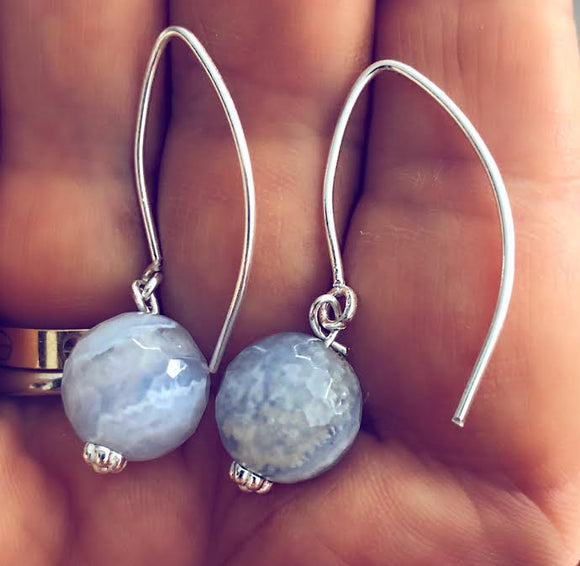 Blue Lace Agate Genuine Crystal Earrings