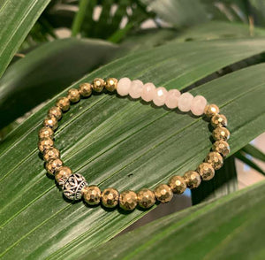 Rose Quartz with Pyrite Genuine Crystal Bracelet