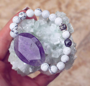 Howlite with Huge Amethyst Chunk Crystal Bracelet