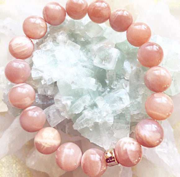 Peach Moonstone Genuine Crystal Bracelet
